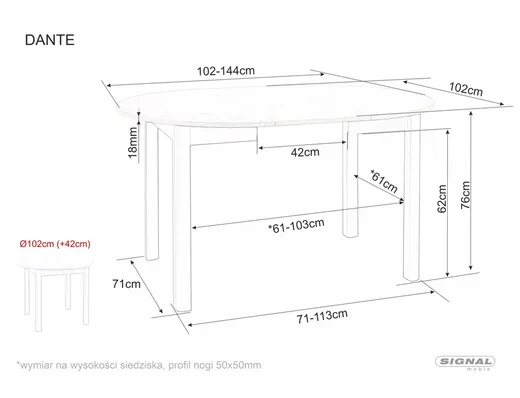Stół okrągły rozkładany DANTE 102-142x102 - dąb artisan/czarny mat