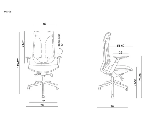 Fotel ergonomiczny FOCUS siatka - czarny