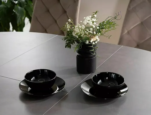 Stół rozkładany PORTO CERAMIC 120-160x120 - efekt marmuru/czarny mat