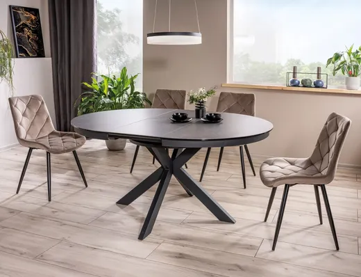 Stół rozkładany PORTO CERAMIC 120-160x120 - efekt marmuru/czarny mat