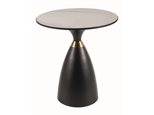 Stolik okrągły GEMINI 50 - biały marmur/czarny mat
