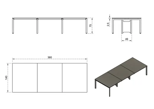 Biurko PASON WORKSTATION 6 360x140 - orzech/czarny