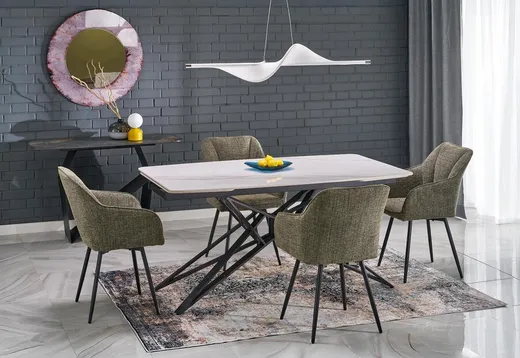 Stół rozkładany ALFREDO 160/240x91 - biały marmur/czarny