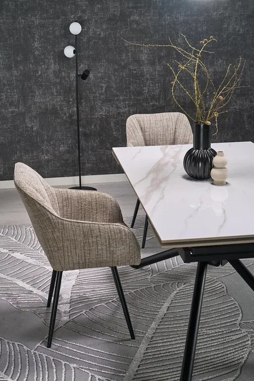 Stół rozkładany VITORINO 160/220x90 - biały marmur/czarny