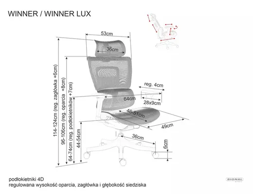 Fotel obrotowy ergonomiczny WINNER LUX - czarny