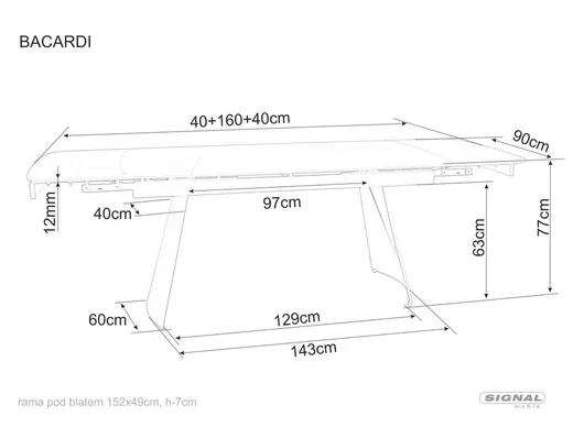 Stół rozkładany BACARDI 160/240x90 - czarny mat