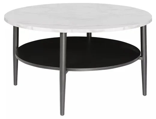 Stolik okrągły z półką ELLA A 80 cm - brąz rustykalny/czarny