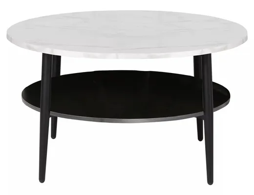 Stolik okrągły z półką ELLA A 80 cm - brąz rustykalny/czarny