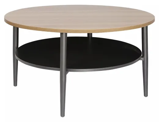Stolik okrągły z półką ELLA A 80 cm - dąb/czarny