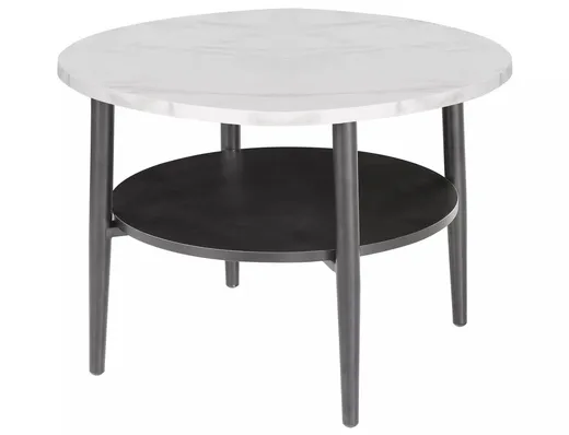 Stolik okrągły z półką ELLA B 60 cm - biały marmur/czarny