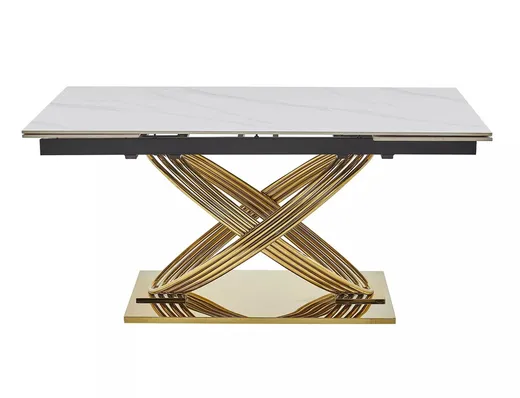 Stół rozkładany HERMES II 160/240x90 - biały połysk/złoty