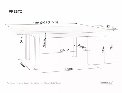 Stół rozkładany PRESTO 140/218x80 - kaszmir/dąb cremona torro