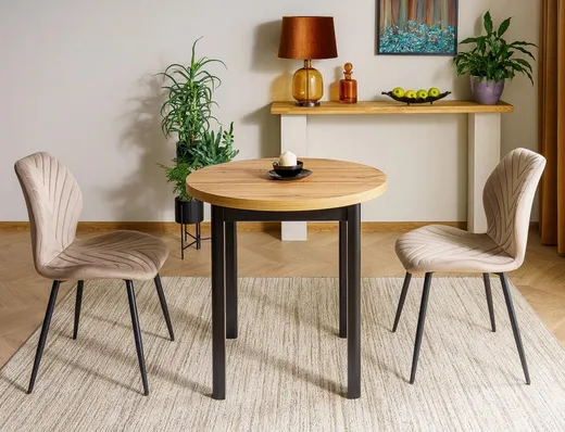 Stół okrągły ADAM 80 cm - dąb artisan/czarny mat