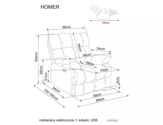 Fotel rozkładany HOMER Raven - brązowy