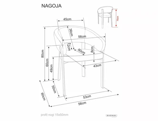 Krzesło tapicerowane z podłokietnikami NAGOJA - szary/czarny