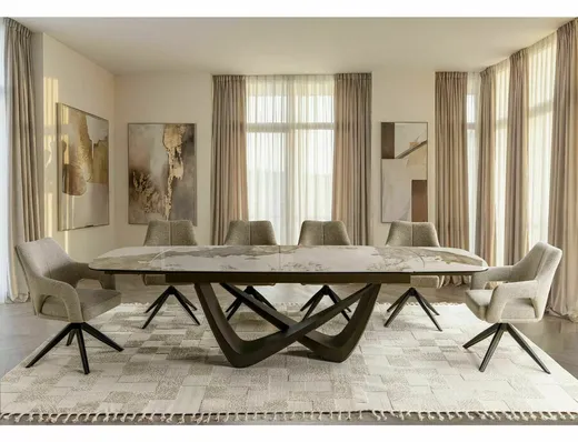 Stół rozkładany MARANELLO CERAMIC 200/290x98 - biały połysk/miedziany