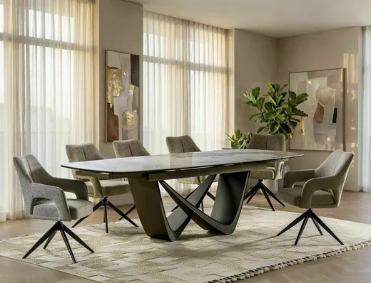 Stół rozkładany MARANELLO CERAMIC 200/290x98 - biały połysk/miedziany