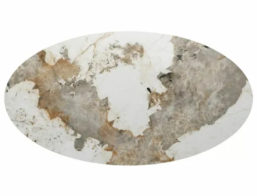 Stół owalny rozkładany MAROCCO CERAMIC 160/200x90 - biały połysk/orzech