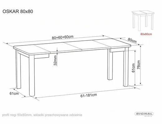 Stół rozkładany OSKAR 80/200x80 - dąb artisan/czarny