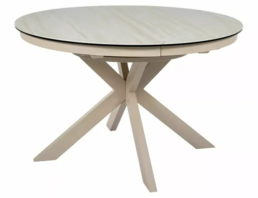 Stół okrągły rozkładany PORTO CERAMIC 120/160x120 - beż mat/kaszmir