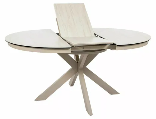 Stół okrągły rozkładany PORTO CERAMIC 120/160x120 - beż mat/kaszmir
