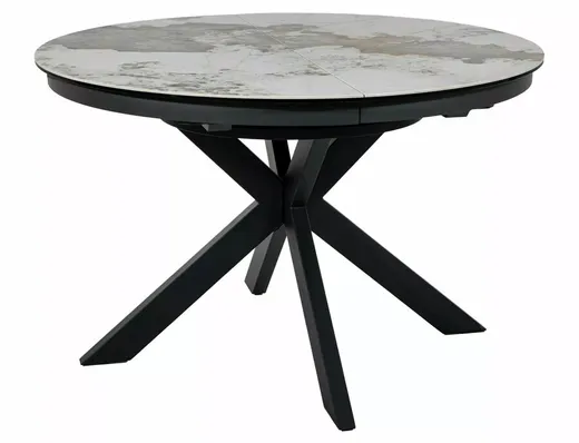 Stół okrągły rozkładany PORTO CERAMIC 120/160x120 - biały połysk/czarny