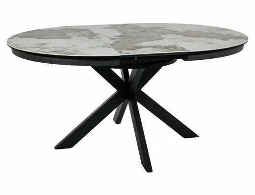 Stół okrągły rozkładany PORTO CERAMIC 120/160x120 - biały połysk/czarny
