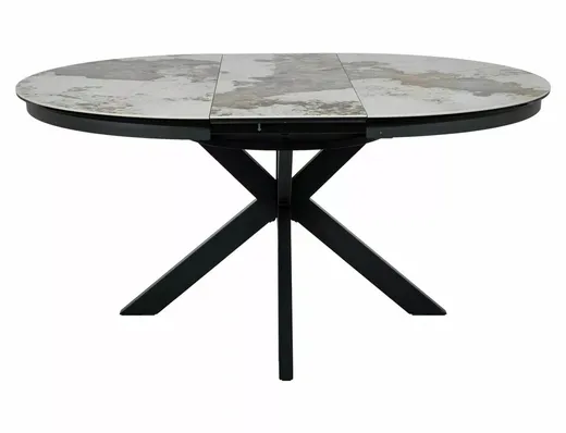 Stół okrągły rozkładany PORTO CERAMIC 120/160x120 - biały połysk/czarny