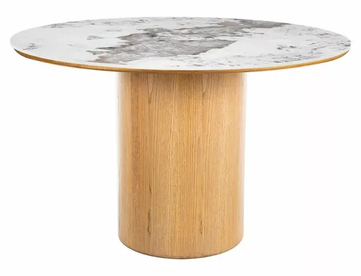 Stół okrągły RONDO CERAMIC 120 cm - biały połysk/dąb