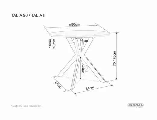 Stół okrągły TALIA 90 cm - beż mat/kaszmir