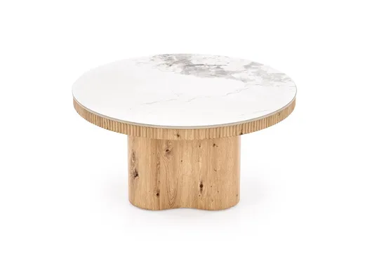 Ława okrągła MAGNUM 80 cm - biały marmur/naturalny