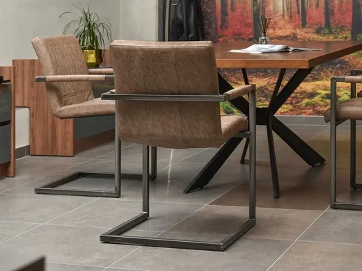 STALOWE KRZESŁO W STYLU LOFT NA PŁOZACH KIATO BRĄZOWE