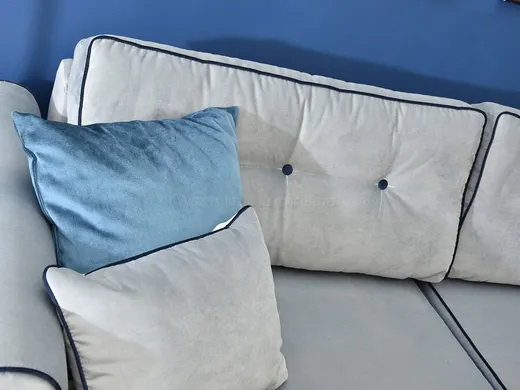 Sofa rozkładana z pikowaniem BLINK - niebieski/dąb