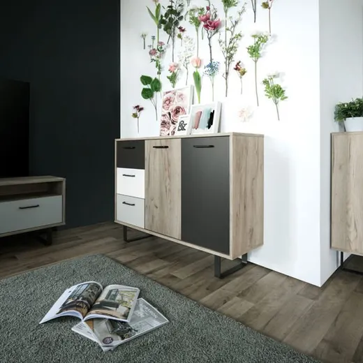 Komoda 2-drzwiowa z trzema szufladami ORLANDO 2D3S - dąb craft/szary