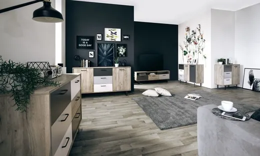 Komoda 2-drzwiowa z trzema szufladami ORLANDO 2D3S - dąb craft/szary