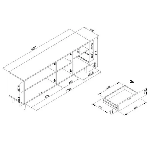 Komoda 3-drzwiowa z dwiema szufladami CUBA 2S3D