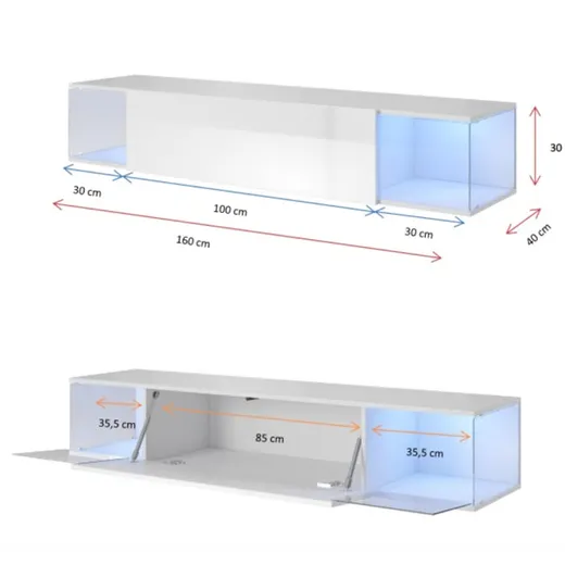 Szafka wisząca RTV CLOUDS 160 cm - biały