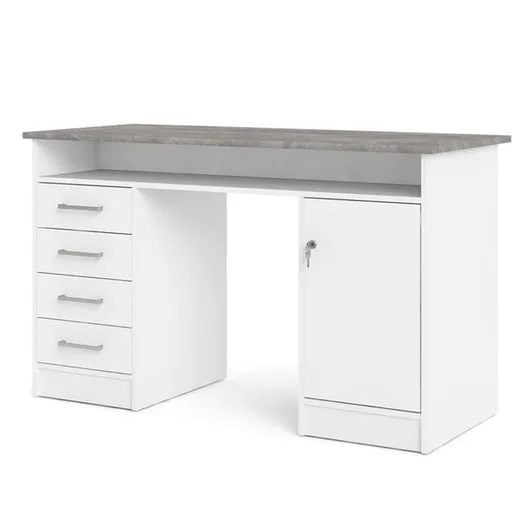 Biurko 1-drzwiowe z czterema szufladami FUNCTION 4S1D - biały/beton