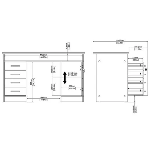Biurko 1-drzwiowe z czterema szufladami FUNCTION 4S1D - biały/beton