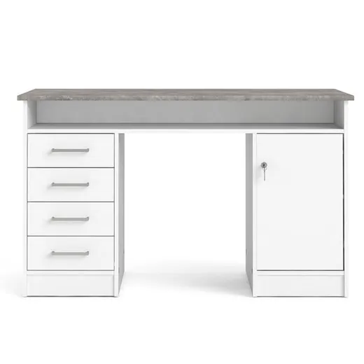 Biurko 1-drzwiowe z czterema szufladami FUNCTION 4S1D - biały/beton