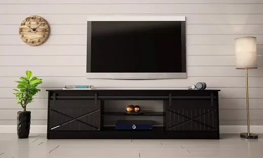 Szafka RTV 2-drzwiowa WINDSOR 200 cm - czarny mat/czarny połysk