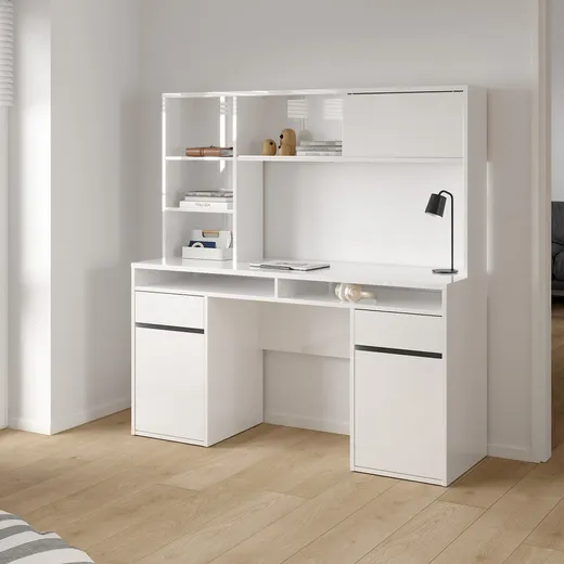 Biurko z nadstawką FUNCTION PLUS - biały połysk