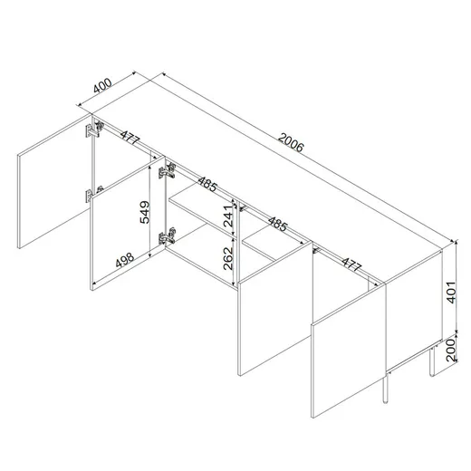 Komoda 4-drzwiowa LINEA 200 cm - czarny mat