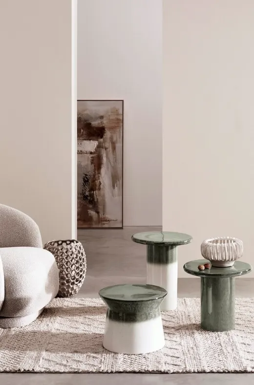 Stolik kawowy okrągły BARAKI GREEN-WHITE - zielony/biały