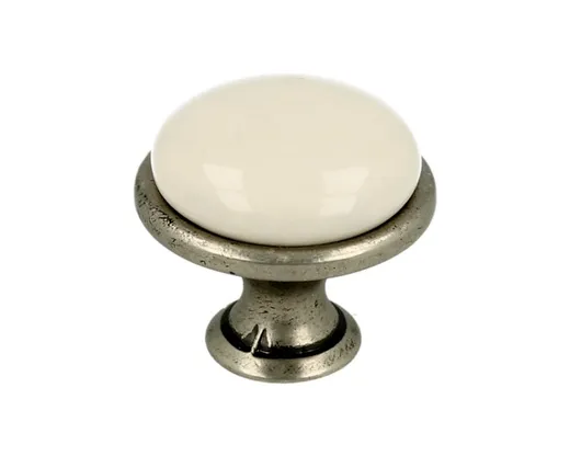 Gałka GP19 - nikiel patynowany, porcelana mleczna / fi 29 mm