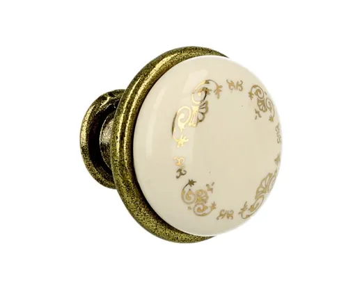 Gałka GP19 ZnAl Porcelana Mleczna MLK-3 Mosiądz antyczny(W)