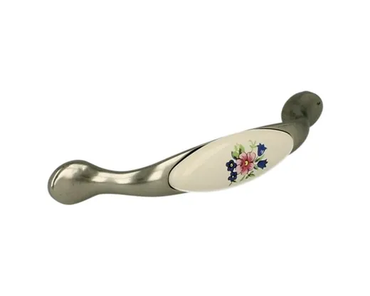 Uchwyt UP19 - nikiel patynowany, porcelana mleczna z kwiatem / rozstaw 96 mm