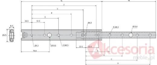 Prowadnica kulkowa 2728 Nierdzewna 25cm 20kg wysuw 75% Accuride