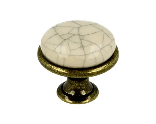 Gałka GP19 - mosiądz antyczny, mleczna porcelana popękana / fi 29 mm