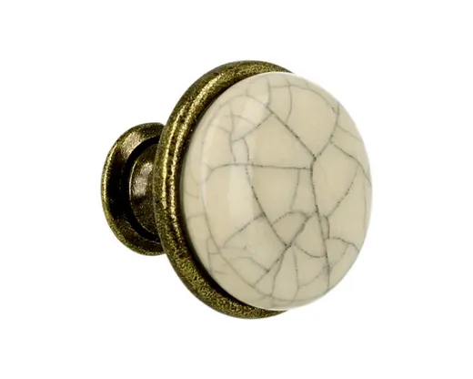 Gałka GP19 - mosiądz antyczny, mleczna porcelana popękana / fi 29 mm